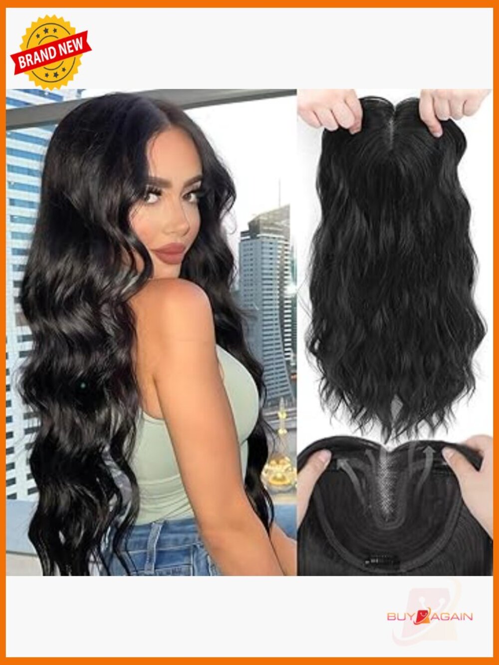 Hand Tied Breathable Hair Topper With Curtain Bangs, Clip In Lightweight Wiglet